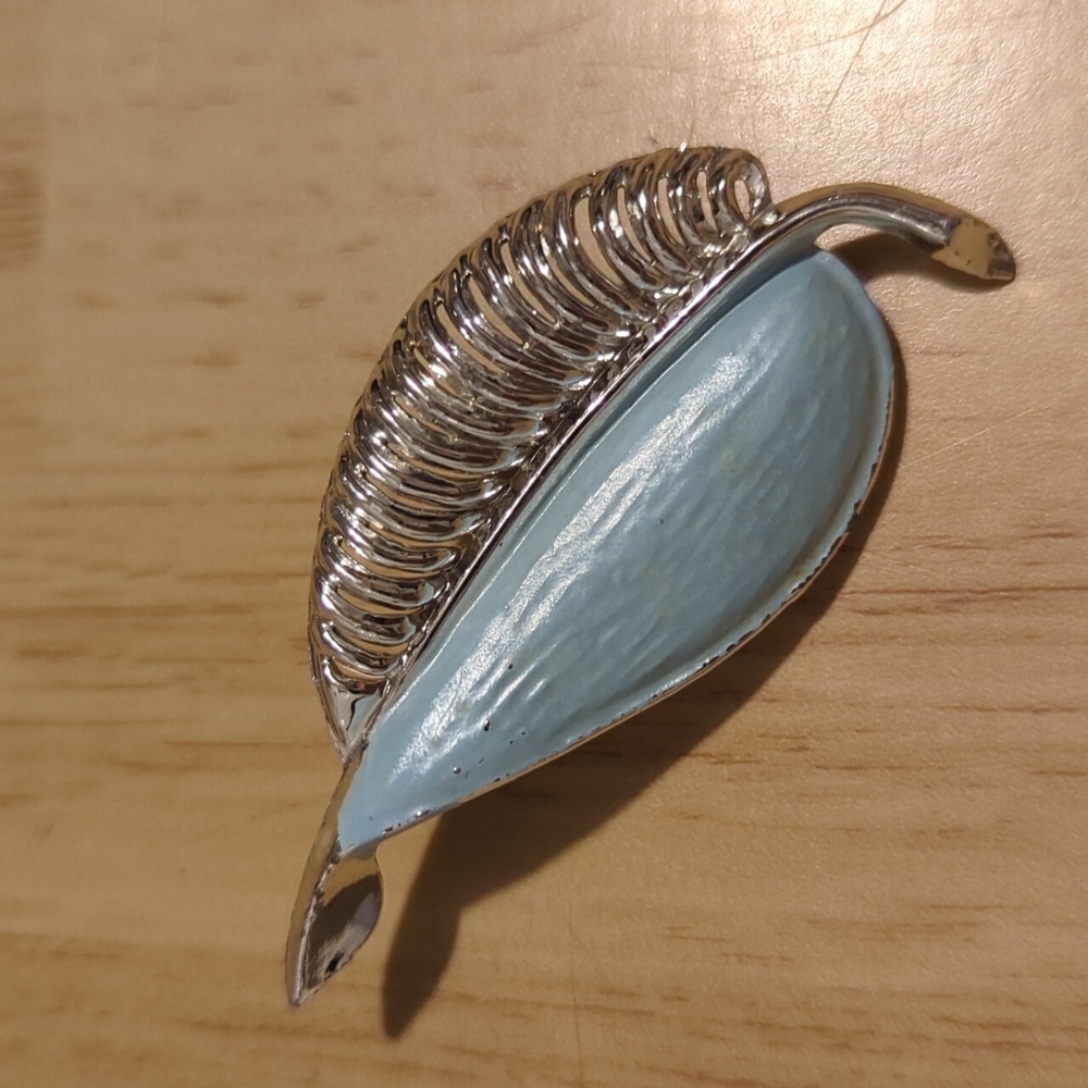 Vintage Blue Silver Leaf Brooch